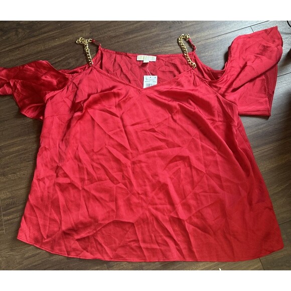 Michael Kors Women's Plus Size Cold-Shoulder Chain Strap Blouse Top Red 3X - Picture 3 of 5